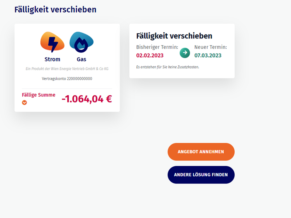 Screenshot mit Musterangebot zur Verschiebung der Zahlungsfälligkeit