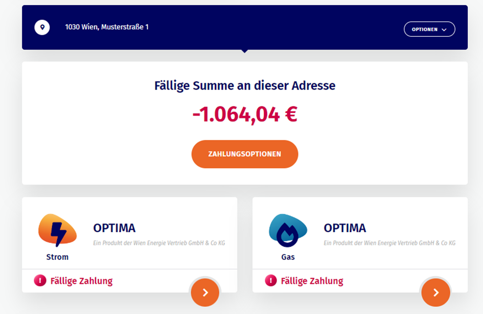 Screenshot mit Preisübersicht innerhalb des Meine Wien Energie Kontos.