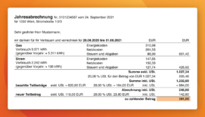 Foto des Abschnitts zur Kostenübersicht auf der Strom-Rechnung